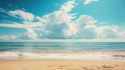Fototapeta premium Empty beach and sky background in summer with copy space. Travel and vacation concept. Template for advertising design, cosmetic, beauty. Product display or montage.