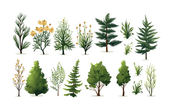 forest vegetation set isolated vector style with transparent background illustration