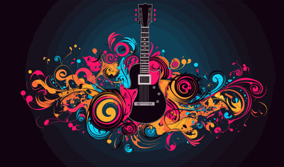 guitar silhouette musical note vector design illustration - obrazy, fototapety, plakaty