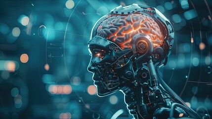 Robotic brain artificial intelligence machine learning concept - obrazy, fototapety, plakaty