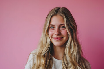 Fototapeta premium Beautiful smiling blonde woman with healthy shiny long hair