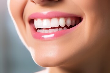 Fototapeta premium Close-up of a womans smile showcasing pearly white teeth.
