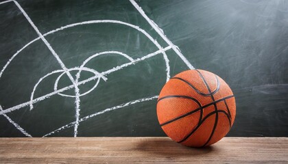 scheme basketball game on blackboard background