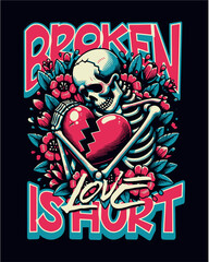 Skull Broken Love Vector Art, Illustration and Graphic