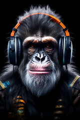 DJ monkey.  Monkey with headphones