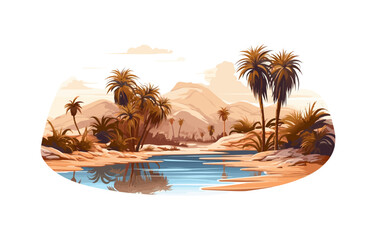 desert oasis with palm trees vector simple 3d isolated illustration - obrazy, fototapety, plakaty