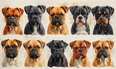 dogs watercolor isolated illustrations for stickers