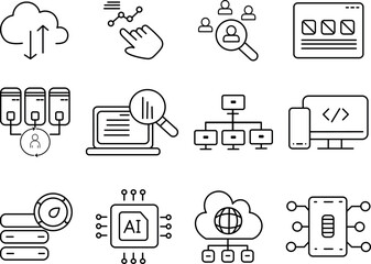 data analysis icon set. Data icon for website and mobile app GUI. Digital analytics simple UI, UX