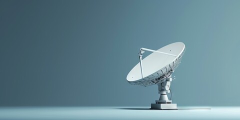 Satellite dish reading wireless TV and communication broadcast waves to provide data and entertainment from space satellites. Solid background isolated with copy space - obrazy, fototapety, plakaty