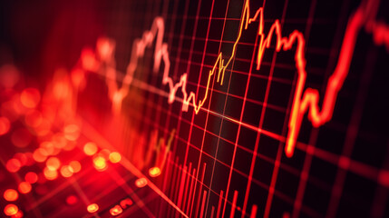 Background with red charts and candles, stock exchange