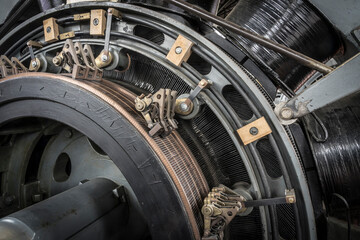 Detail of a historic electric engine. - obrazy, fototapety, plakaty