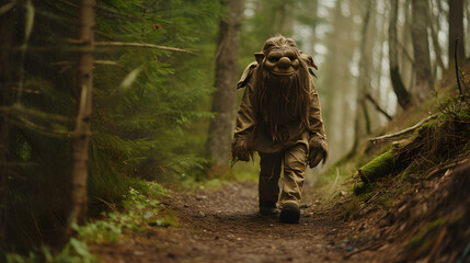 Person in Costume Walking Through Wooded Path