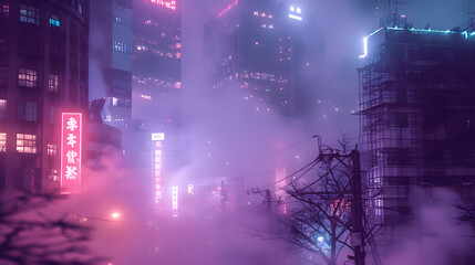 City Skyline Engulfed in Smoke at Night