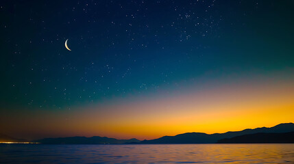 Fototapeta na wymiar Sky night stars and moon, islamic night,sunset