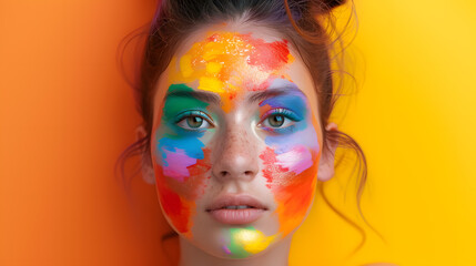 Woman With Colorful Face Paint