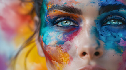 Close-Up of Womans Face With Colorful Makeup