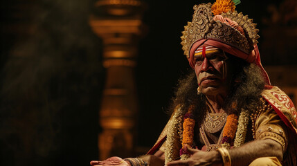 A soul-stirring drama enactment of the Ramayana, with actors portraying the valor and devotion of Lord Hanuman, captivating audiences with their heartfelt performances.