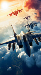Military Jet in Action. Jet Maneuvers in the Sky - obrazy, fototapety, plakaty