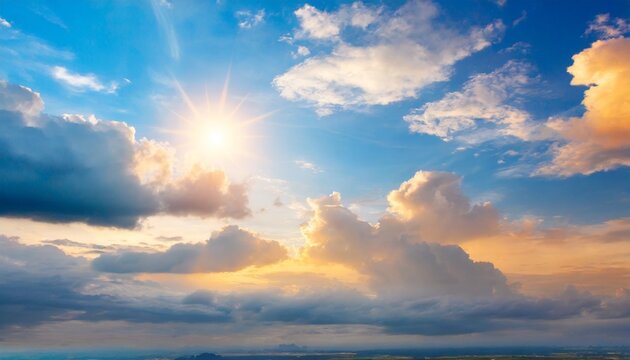 blue sky clouds background beautiful landscape with clouds and orange sun on sky