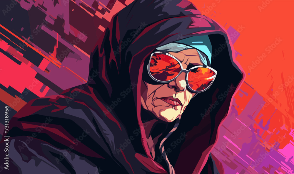 Wall mural cyberpunk style old woman vector flat isolated vector style illustration - Wall murals