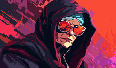 cyberpunk style old woman vector flat isolated vector style illustration