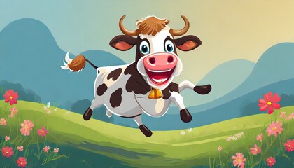 happy smiling cow jumping background generative ai