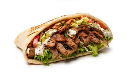 Kebab sandwich on a white background.