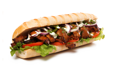 Kebab sandwich on a white background.