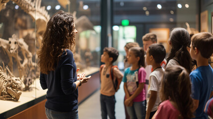 A passionate teacher explores the world of knowledge with her engaging students in a captivating museum field trip.
