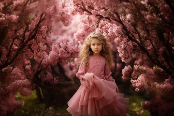 Little Girl in Spring Blossom Wonderland