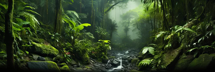 Selbstklebende Fototapete Waldfluss Rainforest Beauty. River Flow in the Green Wilderness