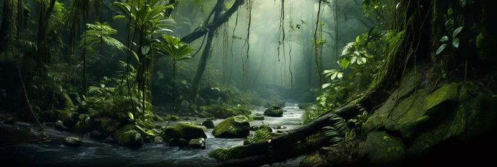Wandaufkleber Waldfluss Rainforest Beauty. River Flow in the Green Wilderness