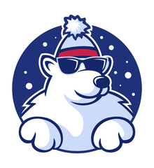 Cartoon style polar bear character. Polar beer logo design concept.