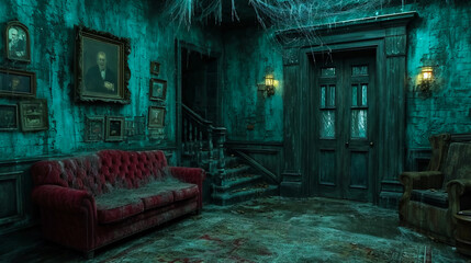Fototapeta na wymiar Scary Vintage Interior. Dark Fantasy House
