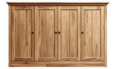 Traditional wooden wardrobe with paneled doors and a natural finish.