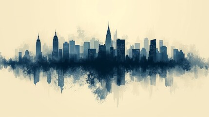 Obraz premium Simple lines and shapes form abstract cityscapes against muted backgrounds