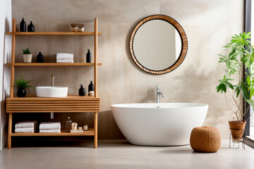 Modern bathroom with clean design and natural light. Bathroom concept in a modern classic style.
