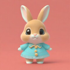 flat logo of Cute baby rabbit with big eyes lovely little animal 3d rendering cartoon character

