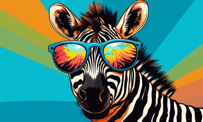zebra wearing sunglasses vector illustration - obrazy, fototapety, plakaty