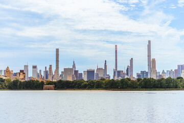 The view of New York City's skyline seen from the Central Park in New York, USA.