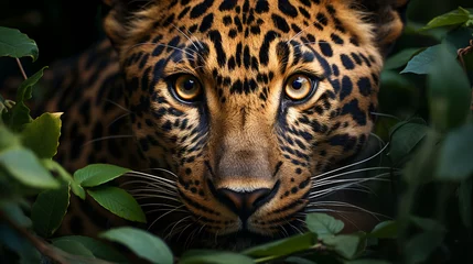 Crédence de cuisine en verre imprimé Léopard The leopard hiding in the jungle foliage