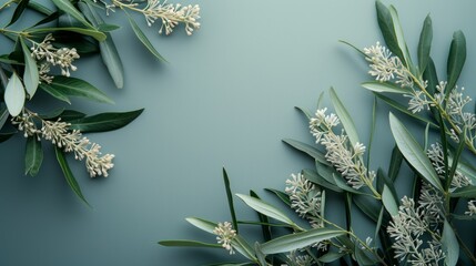 Wild olive branches which are set against a gray background - obrazy, fototapety, plakaty