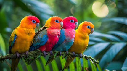 Obraz premium Vibrant Birds Amidst Palm Trees