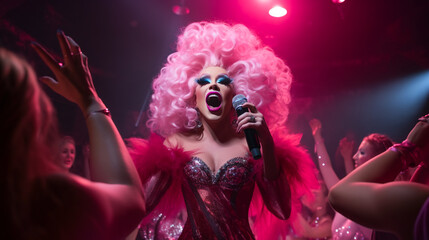 Nightclub Spectacle. Vivid Drag Performance.  Dazzling Nightlife Divas....