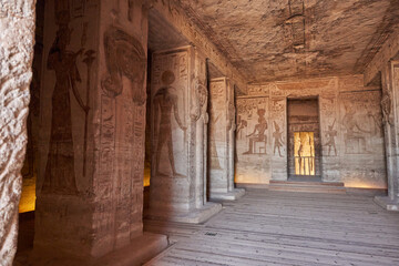 interior footage of the Great Temple of Abu Simbel, the temple of Hathor and Nefertari, also known as the Small Temple, Egypt