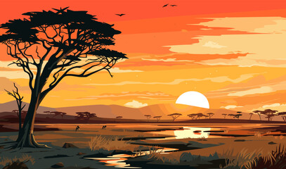 Africa vector landscape illustration background