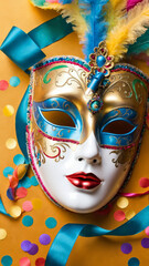 
A Carnival Party Extravaganza - Vibrant Venetian Mask Adorned with Colourful Streamers and Whistles, Creating a Festive Atmosphere of Celebration