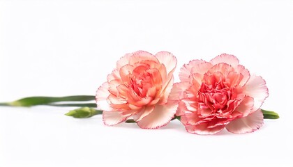 two pink carnation isolated on white background, closeup of photo