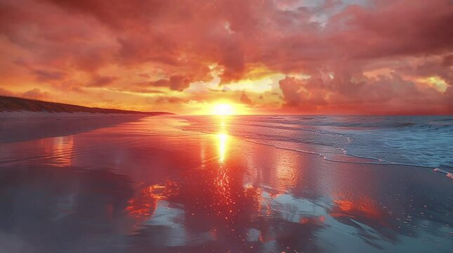 浜辺の夕陽序章、海と夕日の調和