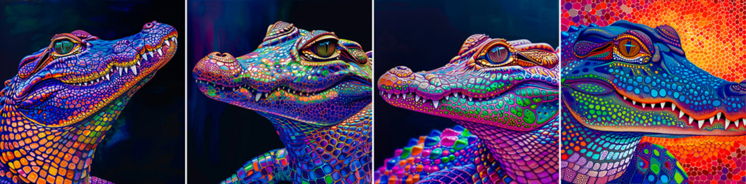 Unique crocodile design with clear scales. A dotting technique used to create vibrant, rich colors. Includes bright and deep colors inspired by nature. Provides stunning and eye-catching aesthetics.